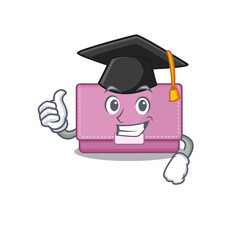 Happy proud of womens wallet caricature design with hat for graduation ceremony