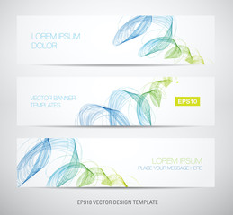 Set of white abstract banners with swirl background 