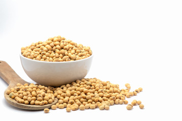 Natural soybeans on white background