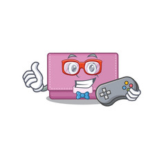 Mascot design style of womens wallet gamer playing with controller