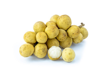 Fresh Long Gong fruit,Langsat fruit  ,Lansium parasiticum on a white background