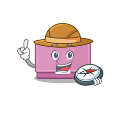 mascot design concept of womens wallet explorer using a compass in the forest