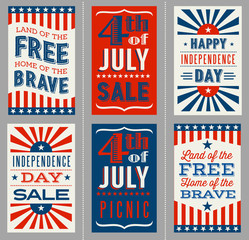 Retro 4th of July banners for social media, flyers, web pages, print media. Vector illustration. - 353286905