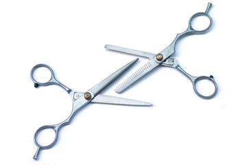 Scissors for haircuts are equipment in the barbershop isolated on a white background included clipping path.