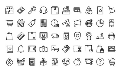 shopping online icon set, line style