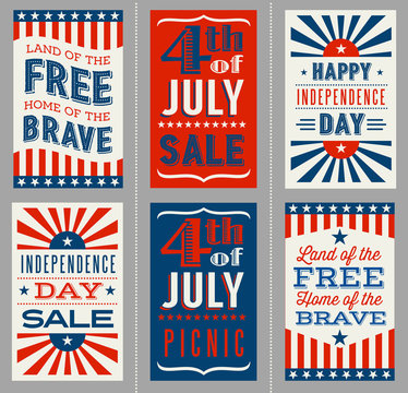 Retro 4th of July banners for social media, flyers, web pages, print media. Vector illustration.