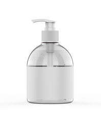 Blank Plastic Bottle with Pump Dispenser for hand wash, soap, sanitizer For Branding, 3d render illustration.