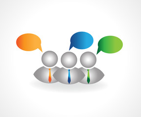3D small group of people talking speech bubble vector logo design