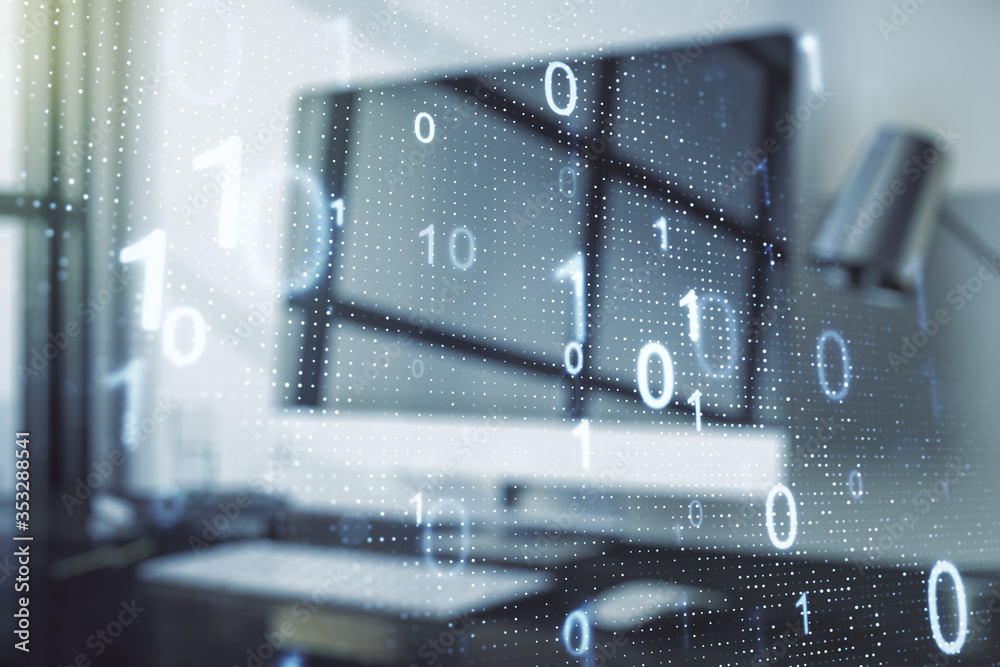 Leinwandbilder creative concept of binary code illustration on modern laptop background. big data and coding concep