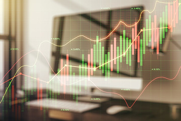 Abstract creative financial graph on modern laptop background, financial and trading concept. Multiexposure