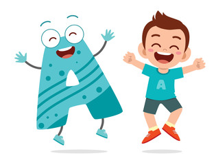 happy cute little kid study alphabet character