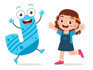 happy cute little kid study alphabet character