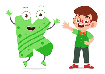 happy cute little kid study alphabet character