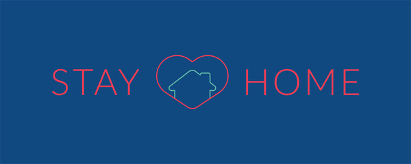 Illustration vector graphic of the house and heart symbol inside the text Stay Home save life isolated on blue background. Stay home and Stay safe to prevent spread of COVID-19 outbreak concepts.