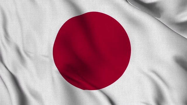 Japan national flag waving fabric fluttering in wind in a seamless loop in slowmotion animation smooth background