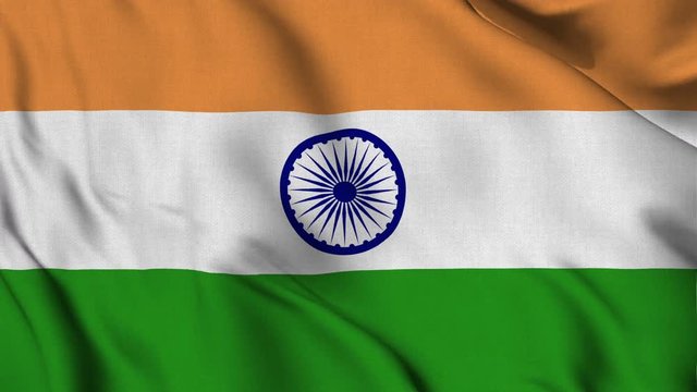 India national flag waving fabric fluttering in wind in a seamless loop in slowmotion animation smooth background