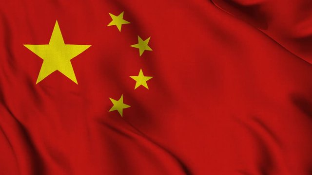 China national flag waving fabric fluttering in wind in a seamless loop in slowmotion animation smooth background