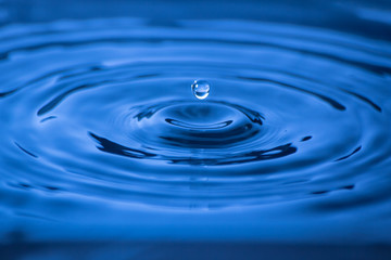 Naklejka na ściany i meble Water drop close up of in a blurred blue background