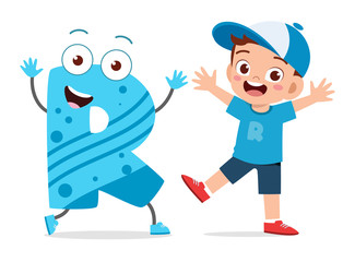 happy cute little kid study alphabet character