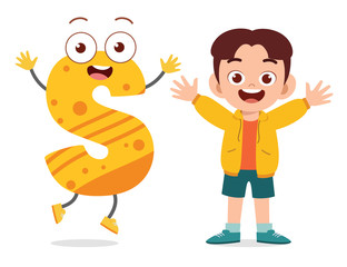 happy cute little kid study alphabet character