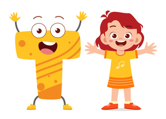 happy cute little kid study alphabet character