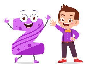 happy cute little kid study alphabet character