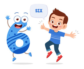 happy cute little kid study number character