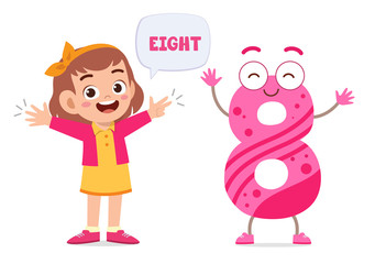 happy cute little kid study number character