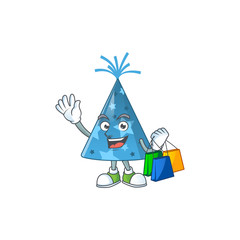 Happy rich blue party hat Caricature picture with shopping bags