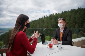 business people wearing protective mask