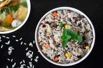 Rice mixed cereal in the dark background