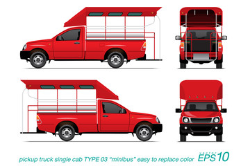 Single cab pickup truck template, adapt to minibus style, first choice of transportation in Thailand, isolated car on white background, easy to edit color on layer "body color". © Thanit