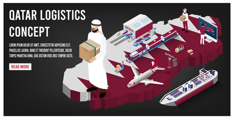 Modern isometric concept of Qatar Global Logistics, Warehouse Logistics, Sea Freight Logistics. 
Easy to edit and customize. Vector illustration