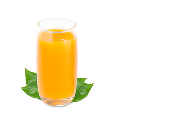 Glasses of orange juice on white background