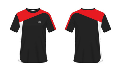 T-shirt red and black soccer or football template for team club on white background. Jersey sport, vector illustration eps 10.