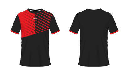 T-shirt red and black soccer or football template for team club on white background. Jersey sport, vector illustration eps 10.