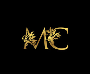 Golden M, Z and MZ Letter Floral logo. Vintage drawn emblem for book design, Letter Stamp, weeding card, brand name, business card, Restaurant, Boutique, Hotel.