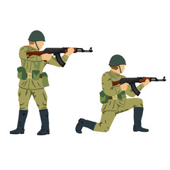 Soviet soldiers with 1980's style uniforms and weapons.