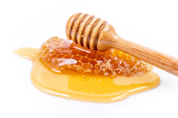Honeycombs in closeup in white background