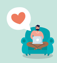 man technology with laptop character