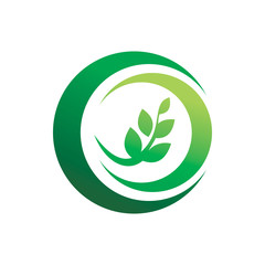 green nature leaf circle ring logo design