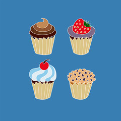 Hand drawn set of cupcakes, doodle. Vector illustration. EPS 10