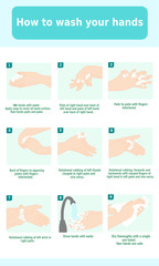 Fototapeta na wymiar How to wash your hands properly step by step. Personal hygiene infographic. Prevention virus and bacteria. Illustration vector. Avoid infection procedure.