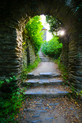 Morning light through an arch in Germany along the Rhine.