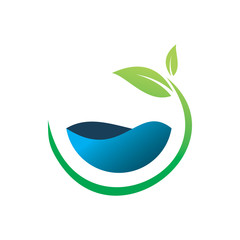 green nature leaf circle water color logo design