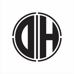 DH Logo initial with circle line cut design template on white background