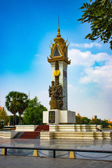 A beautiful view of Cambodia Vietnam Friendship Monument at Phnom  Penh city.