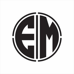 EM Logo initial with circle line cut design template on white background