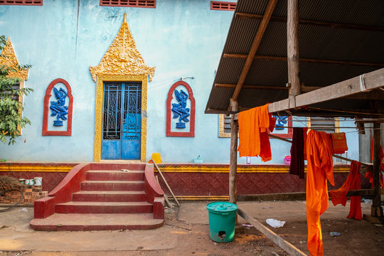 Buddhist tunic (Kesa) inside Wat Hanchey, a Buddhist temple near Kampong Cham city, Cambodia