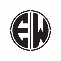 EW Logo initial with circle line cut design template on white background